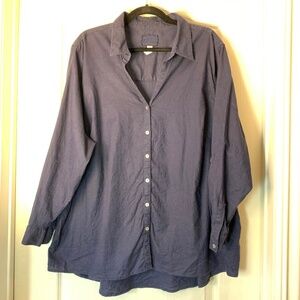 Sigrid Olsen Navy Linen Blend Button-Up Shirt 3X | Relaxed Fit Plus Size Classic